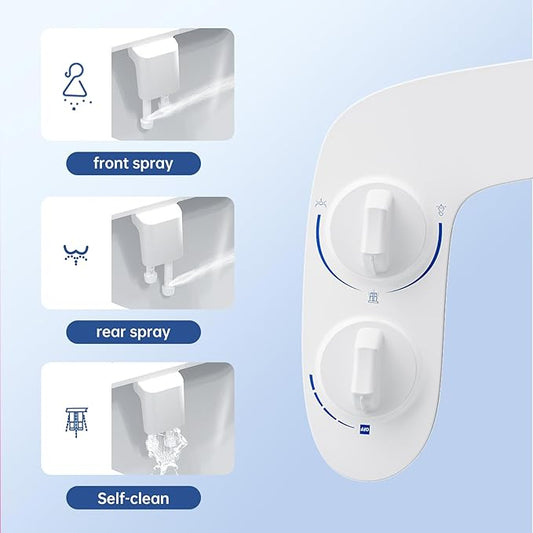 Bidet Attachment for Toilet, Toilet Bidet with Dual Self-Cleaning Nozzles, Rear and Feminine Wash, Adjustable Spray Pressure, Easy Installation, Hygienic Bathroom Accessory, Ceramic White