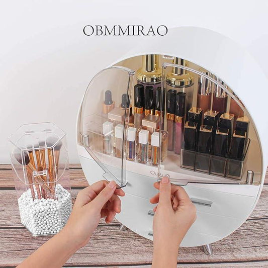 OBMMIRAO Elegant Dustproof Makeup Storage Organizer Box, Waterproof Large Cosmetics Organizer Storage with Drawers Skincare Cosmetic Display Cases for Countertop Bathroom Dresser Dedroom - ModernBath