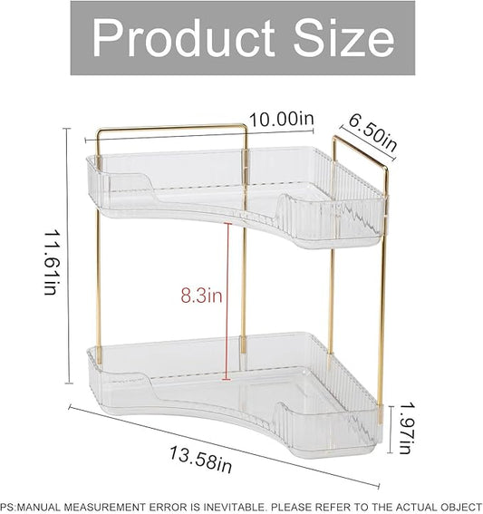 INVSSENE Corner Bathroom Countertop Organizer, Vanity Trays for Counter, Makeup Organizers, Perfume Tray, Kitchen Spice Rack, (Clear, 2 Tiers)