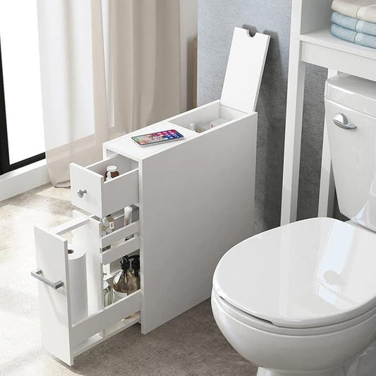 Spirich Slim Bathroom Storage Cabinet, Free Standing Toilet Paper Holder, Bathroom Cabinet Slide Out Drawer Storage, White - ModernBath