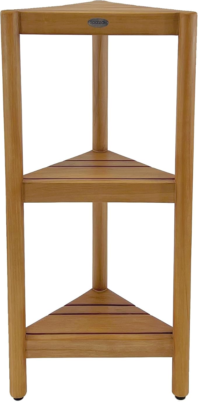 SPATEAK Asta Select Solid Teak Free Standing Corner Shelf, 3-Tier Bathroom Corner Stand, Corner Rack for Bathroom, Kitchen, Living Room, Bedroom, Fully Assembled, ST-80