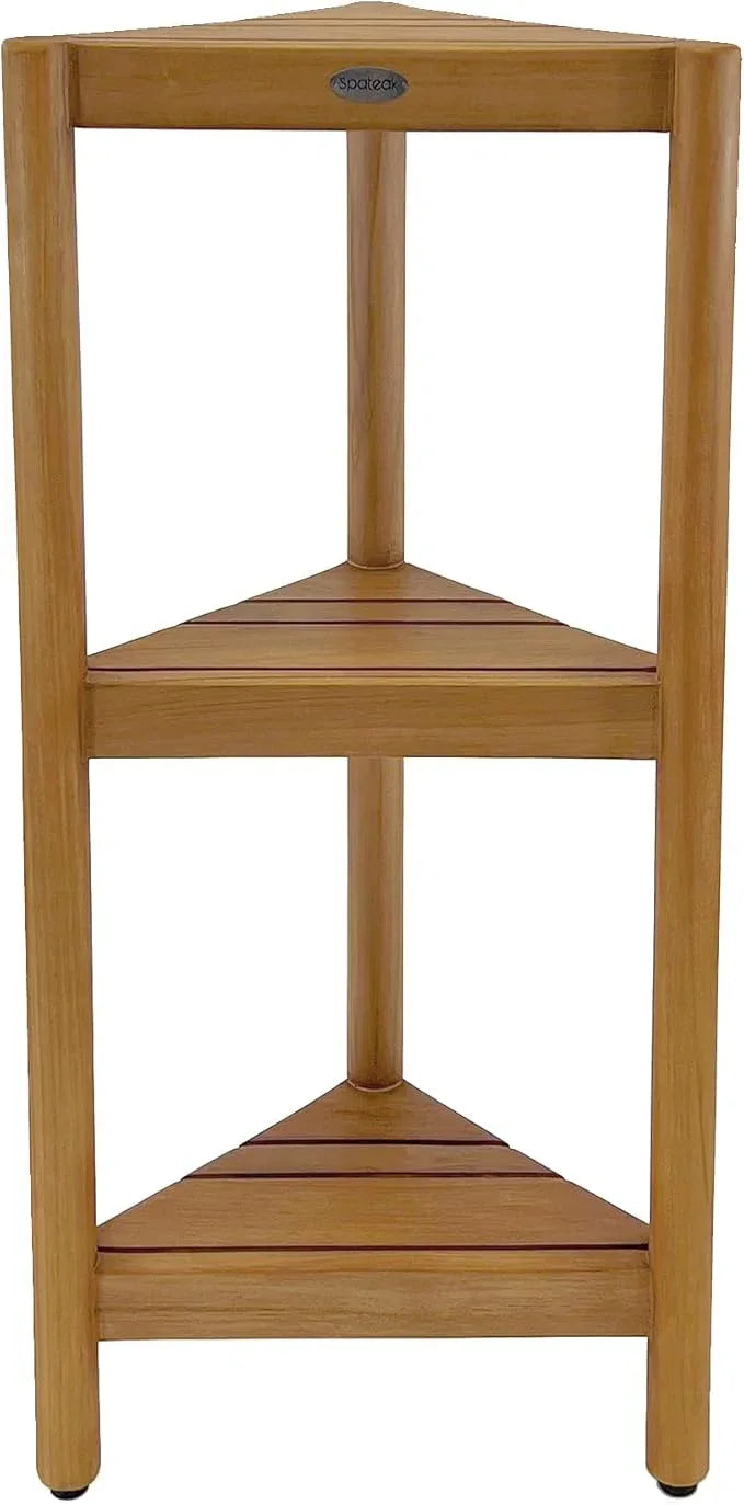 SPATEAK Asta Select Solid Teak Free Standing Corner Shelf, 3-Tier Bathroom Corner Stand, Corner Rack for Bathroom, Kitchen, Living Room, Bedroom, Fully Assembled, ST-80 - ModernBath