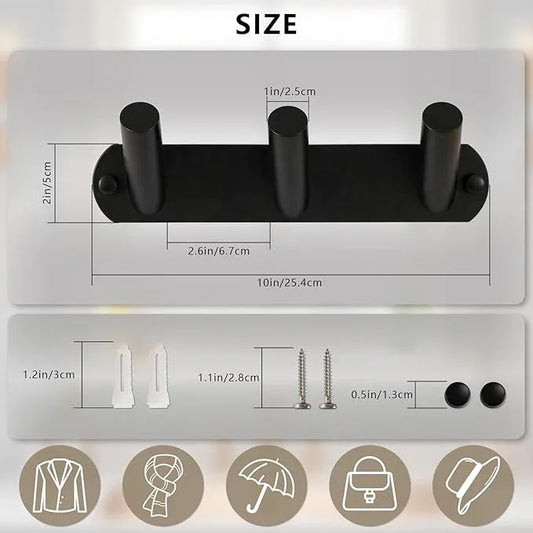 NINETREX Coat Rack Wall Mounted, Black Metal Coat Rack with 3 Coat Hooks Heavy Duty Coat Hanger Hooks Bag Hat Towel Rack for Entryway, Bathroom, Bedroom, Kitchen, and Hallway(Black,Round) - ModernBath