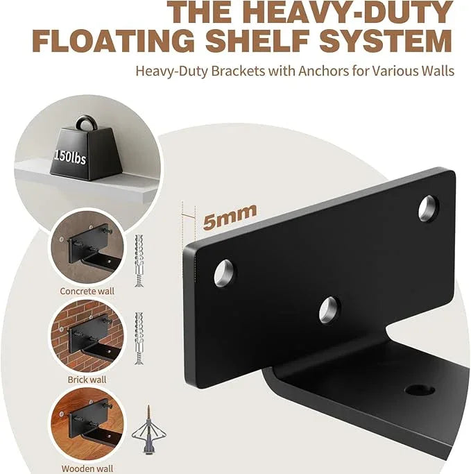 Solid Wood Floating Shelves 24'' Long, 8'' Deep Wall Mounted Shelves with Heavy Duty Brackets, Max Load 150 lbs, Wall Shelves for Bathroom Kitchen Living Room, 24 x 8 x 1.6 in, White, Set of 2 - ModernBath