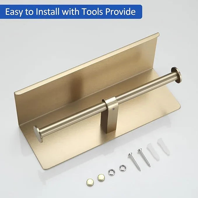 BGL Toilet Paper Holder with Shelf Matte Brushed Gold Double Head Toilet Tissue Roll Holder 304 Stainless Steel Wall Mount for Bathroom - ModernBath
