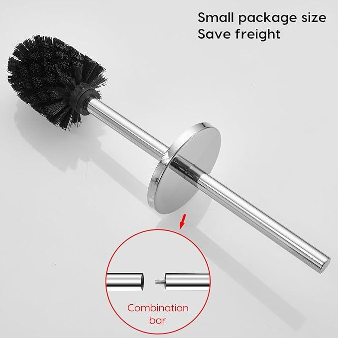 Toilet Brush and Brush Holder, Stainless Steel No-Punch Hook Base Dual Purpose Toilet Brush Holder with Removable Inner Bucket and Splash Cover - Soft Bristles (Chrome) - ModernBath