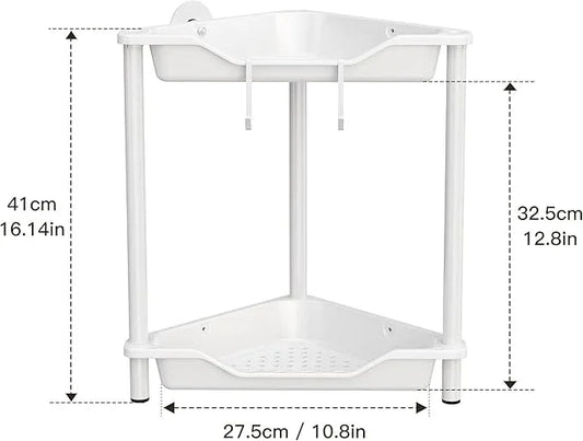 Orimade Rustproof 2 Tier Floor Standing Corner Shower Caddy Organizer, Plastic Metal Splicing Floor Corner Shelf Rack Stands for Bathroom, White - ModernBath
