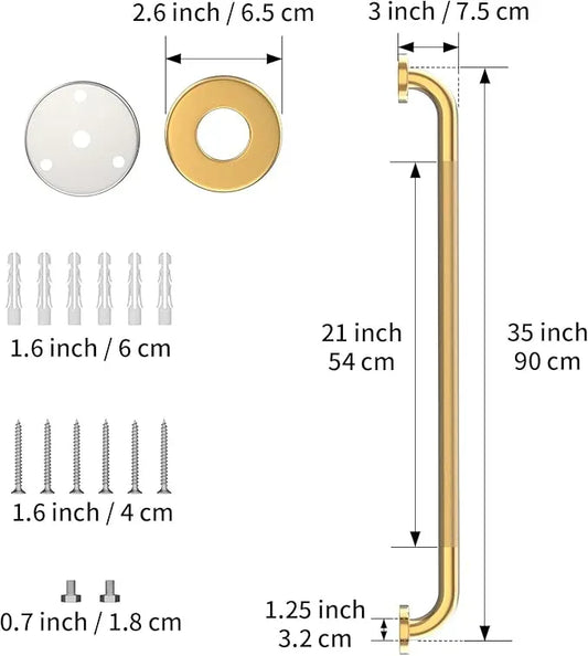 36 Inch Anti Slip Shower Grab Gold, Munzong Bathroom Grab Bar, Knurled Bathroom Balance Bar,Safety Hand Rail Support Handicap Elderly Injury Senior Assist Bath Handle - ModernBath