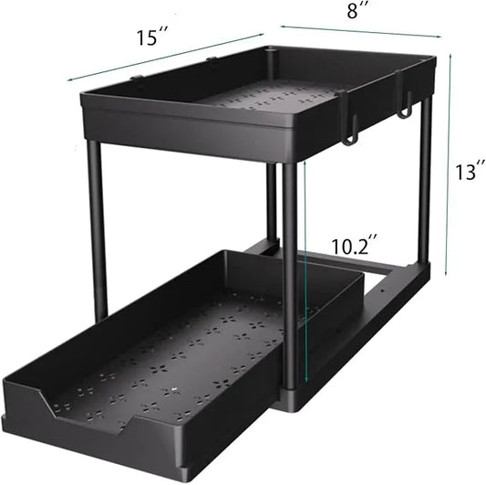 DEKAVA Under Sink Organizer 2 Pack, Bathroom Cabinet Organizer, 2 Tier Sliding Cabinet Basket Organizer Drawer, Multi-Purpose Bath Collection Baskets for Bathroom (Black) - ModernBath