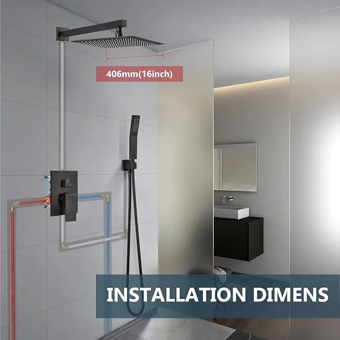 Aolemi Shower Faucet Set Rain Shower System with Handheld Spray Bathroom Shower Combo Rough-in Valve and Shower Trim Kit Included Oil Rubbed Bronze 16 Inch Wall Mount Shower Head - ModernBath