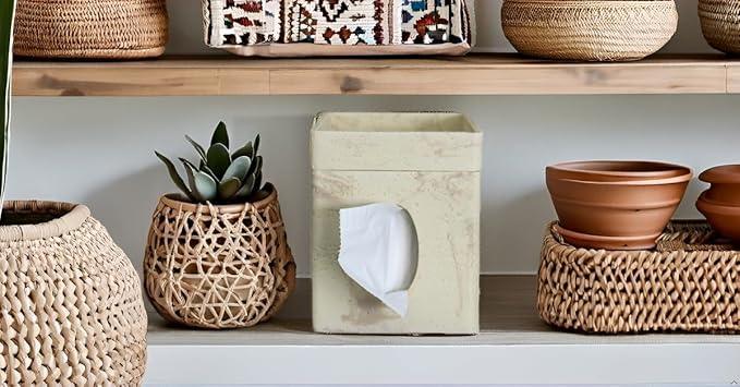 Hymmah Square Tissue Box Cover/Holder with Tray,Unique Cube Design Tissue Dispenser Decor for Vanity Counter Tops Also Great for Bedroom and Living Room - ModernBath