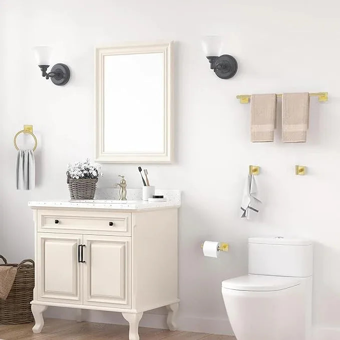 Brushed Gold Bathroom Hardware Accessories Towel Bar Set, 10 Pieces Bathroom Towel Bar Holder Set, 23.6 Inch Stainless Steel Toilet Paper Holder Towel Racks for Bathroom Wall Mounted - ModernBath