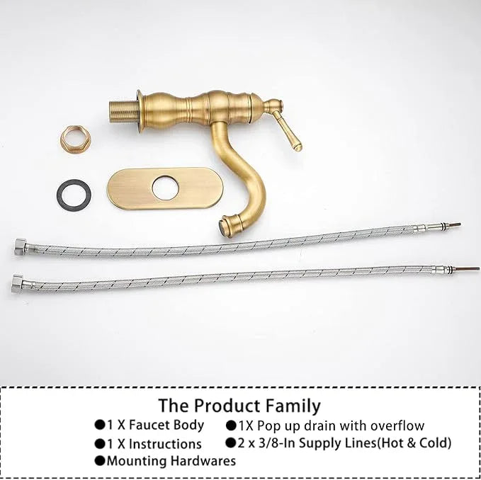 Antique Brass Bathroom Faucet GGStudy 360° Swivel Bathroom Vanity Faucet Single Handle One Hole Basin Matching Pop Up Drain with Overflow - ModernBath
