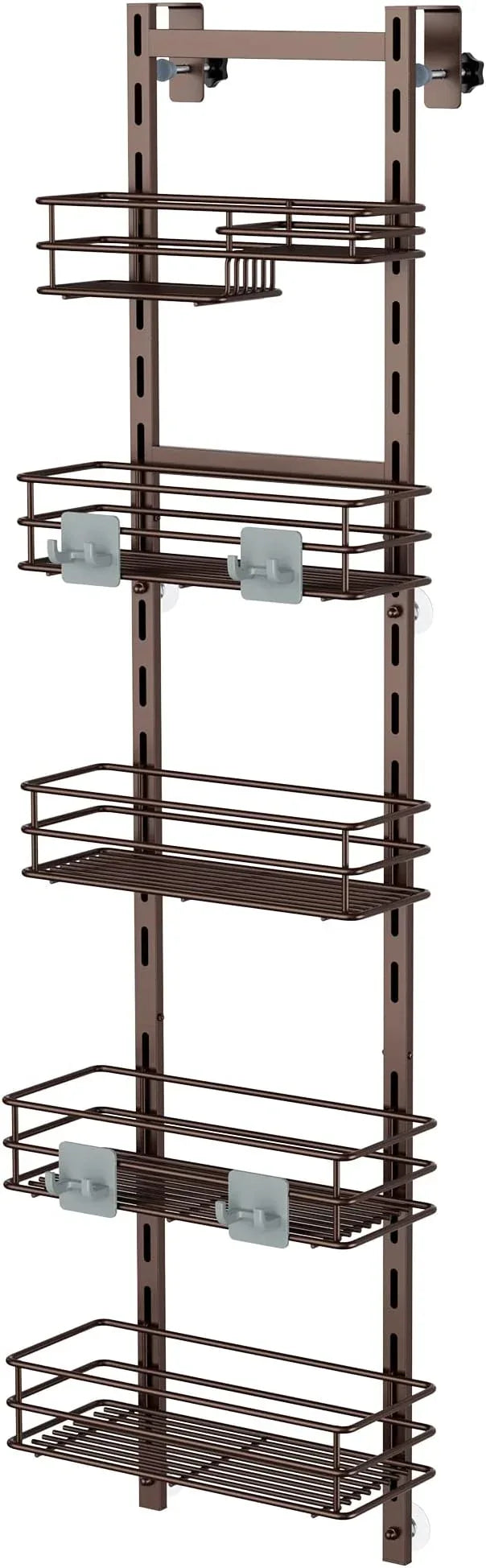 Orimade Over the Door Shower Caddy Adjustable 5 Tier Bronze,Bathroom Hanging Organizer Shelf Rustproof with 4 Hooks,Shower Basket with Soap Holder and Suction Cup - ModernBath