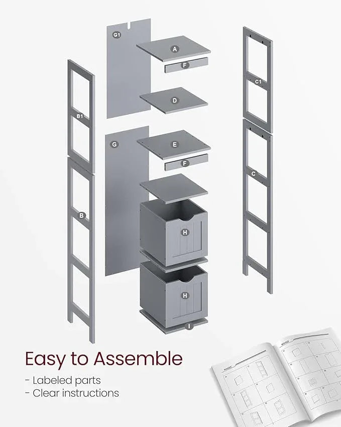 VASAGLE Storage Cabinet, Storage Organizer Rack Stand for Bathroom, Living Room, Bedroom, Multifunctional Corner Unit, 2 Drawers, 55.7 Inches in Height, Dove Gray UBBC066G02 - ModernBath
