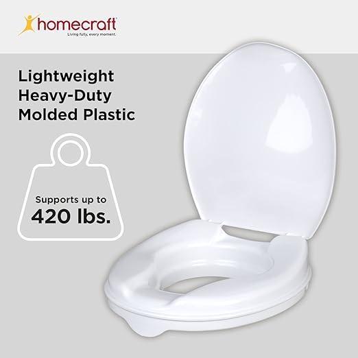 Homecraft Savanah Raised Toilet Seat with Lid, 2" Elevated Seat for Seniors, Universal Fit for Most Standard Toilets, Portable & Tool-Free, Seat Riser, Ergonomic Design, White - ModernBath