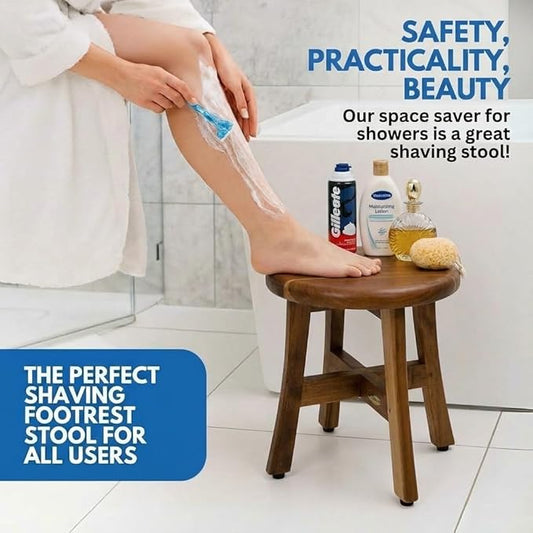 EcoDecors Shoji 12 Inch, 13 inch T, Perfect Height for Shaving Waterproof Teak Wood Shower Bench Stool Seat Chair for Inside Shower Storage Provides Safety, and Storage for Bathroom Accessories