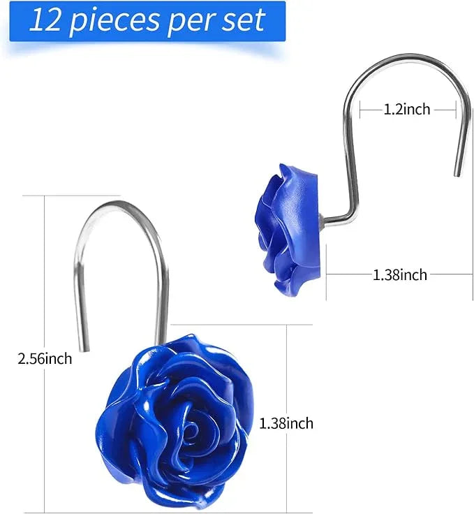 Litabel Rose Flower Shower Curtain Hooks 12PCS,Home Decorative Blue Rose Shower Curtain Hooks Metal Rustproof Cute Rose Flower Shower Hooks Rings Bathroom Shower Rods Decoration Accessories - ModernBath