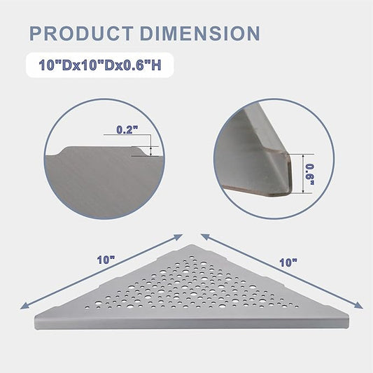 10" Brushed Nickel Corner Shower Shelf, No Drill 304 Stainless Steel Recessed Shower Shelves Grout in Corner Tile Bathroom Shelves for Tiled Wall,2 Pack