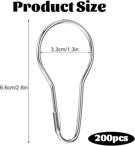 200 PCS Shower Curtain Hooks, Rust-Proof Metal Bathroom Curtain Rings for Bathroom Shower Rods Curtains(Silver)