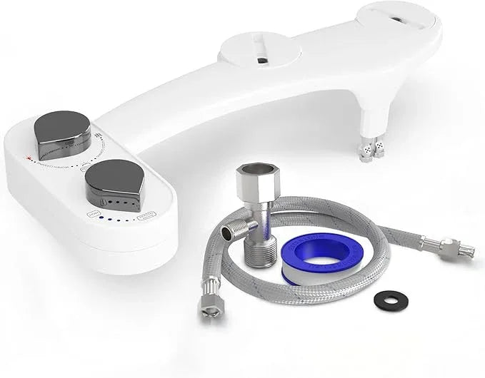 CLEAR REAR Bidet Attachment for Toilet Seat - Non-Electric, Self-Cleaning Dual Nozzle, Adjustable Water Pressure, Rear & Feminine Wash, Toilet Bidet Hygienic Bathroom Upgrade (White) - ModernBath