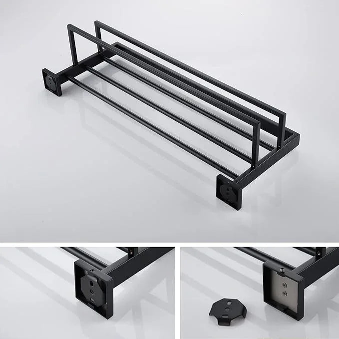 KOKOSIRI Matte Black Towel Rack 24'' Bathroom Towel Shelf with Double Towel Bars SUS304 Stainless Steel Wall Mounted, B6003BK - ModernBath