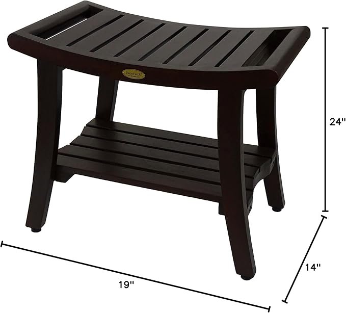DecoTeak Harmony 24 Inch Brown Waterproof Teak Wood Shower Bench | Provides Safety, Storage, and Organization for Bathroom Accessories