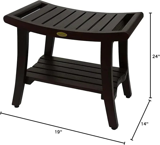 DecoTeak Harmony 24 Inch Brown Waterproof Teak Wood Shower Bench | Provides Safety, Storage, and Organization for Bathroom Accessories - ModernBath