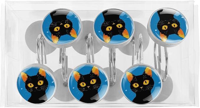 Cartoon Cat Crystal Glass Shower Curtain Hooks for Bathroom Shower Rod, 12Pcs Round Home Decorative Shower Curtain Rings, Bathroom Bedroom Living Room Accessories - ModernBath