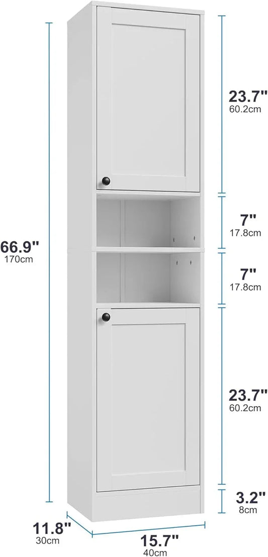 67" Tall Bathroom Cabinet with 2 Doors, Narrow Freestanding Floor Cabinet, Slim Storage Unit with Adjustable Shelves for Bathroom, Living Room, Entryway, Kitchen, White - ModernBath