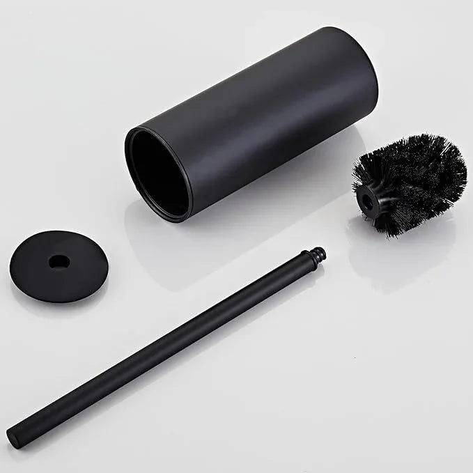 Toilet Brush and Holder Set, NEWRAIN 304 Stainless Steel Toilet Brush with Long Brush Handle, Matte Black Toilet Scrubber and Covered Holder, Round Design Sturdy and Space Saving, Covered Brush - ModernBath