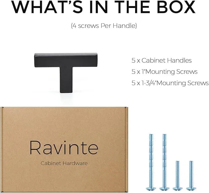 Ravinte 5 Pack Solid Single Hole Slim Square Bar Drawer Handles - Cabinet Hardware Pulls in Matte Black - Kitchen and Bathroom Handles - ModernBath