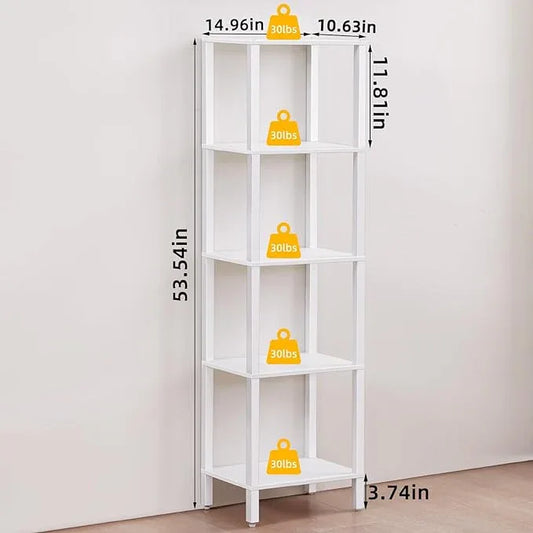 54in Tall Bookshelf 5-Tier Small Narrow Bookcase, Skinny Book Shelf for Small Space, Farmhouse Slim Shelf with Storage, Wood Freestanding Display Thin Bookshelves for Living Room, Office, White - ModernBath