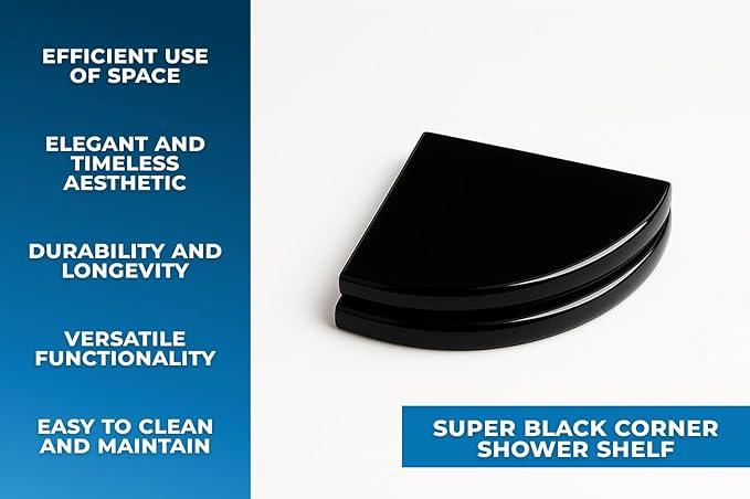 9 Inch Super Black Engineered Marble Corner Shower Shelf Bathroom Caddy, Wall Mounted Shower Shelf, Classic Flatback Design (2) - ModernBath