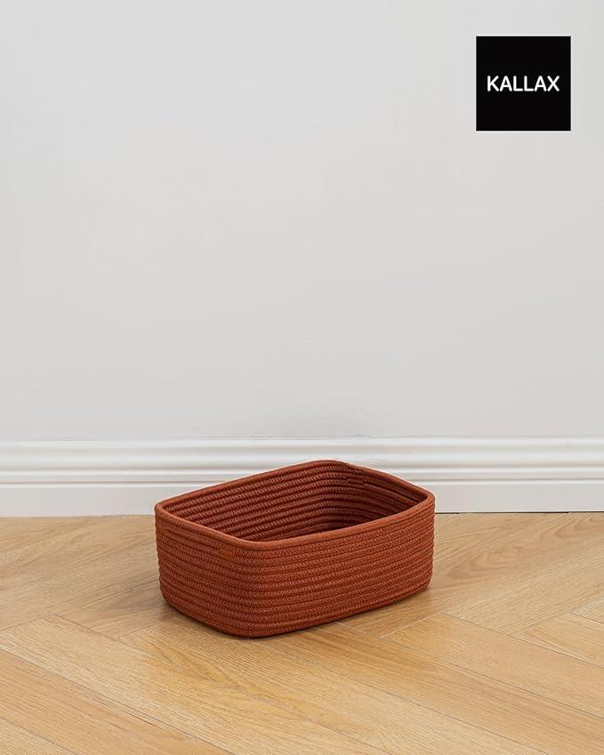 Small Woven Basket, 12 x 8 x 4.5 Inches, Storage Basket for Organizing, Cute Small Rope Shelf Closet Cube Storage Bins Baskets for Shelves, Dog Toy Gift Baskets Empty, 3 Pack Rust Red - ModernBath