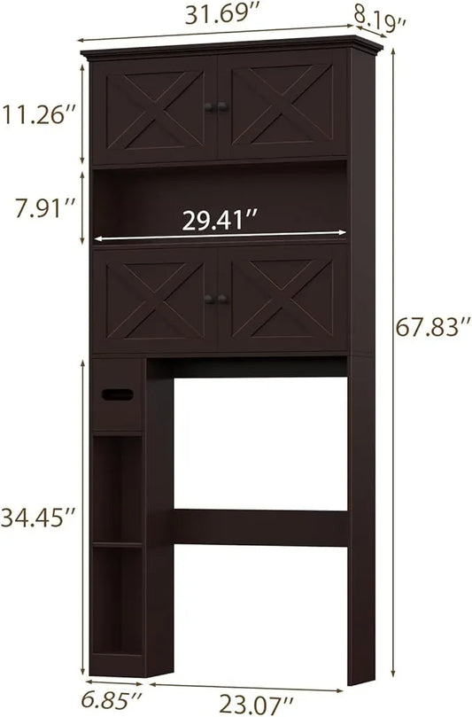 Over The Toilet Storage Cabinet, Farmhouse Storage Cabinet Over Toilet with 4 Barn Doors & Toilet Paper Holder Stand, Espresso Toilet Shelf Home Space Saver for Restroom, Bathroom, Laundry - ModernBath