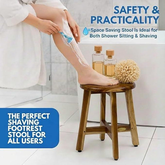 EcoDecors Shoji 12 Inch Round Waterproof Teak Wood Shower Bench Stool Seat Chair For Inside Shower Provides Safety, Storage, and Organization For Bathroom Accessories - ModernBath