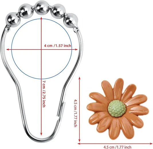 Elerslodia Daisy Flower Decorative Shower Curtain Hooks,Set of 12,Terracotta and White,Roller Ball, Stainless Steel, Floral Decor,Rustproof,Easy Install,Home Living & Bathroom Decor,Shower Rings - ModernBath