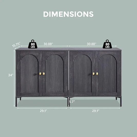 Bathroom Cabinet with Storage, 123.5" W Fluted Arched Free Standing Floor Cabinet w/Adjustable Shelves, Modern Sideboard Cabinet for Bathroom, Kitchen, Living Room, Entryway, Dark Grey - ModernBath