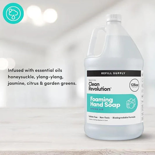 Clean Revolution Foaming Hand Soap Refill Supply Container, Ready to Use Formula, Spring Air Fragrance, Gluten Free, 128 Fl. Oz - ModernBath
