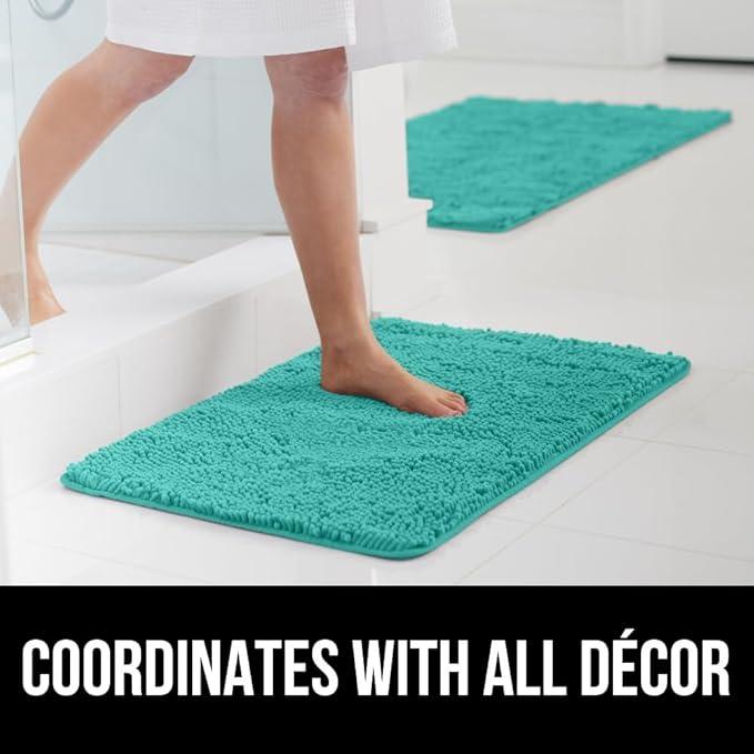 GORILLA GRIP Bathroom Rug Sets, Soft Chenille 2 Piece Area Rugs Set, Toilet Base Mat and 30x20 Carpet, Absorbent Microfiber Washable Mats Dry Quickly, Home Décor and Bath Room Accessories, Turquoise - ModernBath