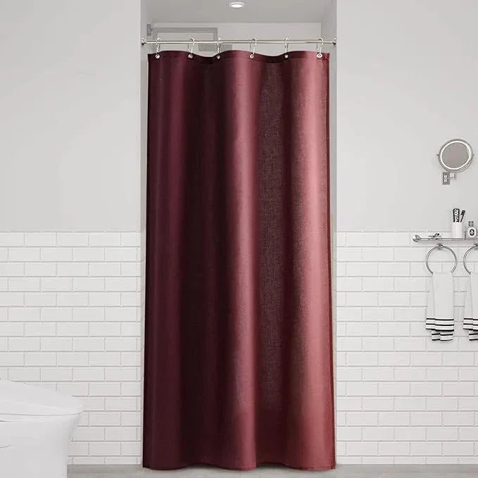 Naturoom Burgundy 36 Inch Shower Curtain - Stall Narrow Half Linen Ultra Thick Fabric Shower Curtain Set with Hooks, Boho Farmhouse Rustic RV Camper Bath Curtains for Bathroom, 36x72 - ModernBath