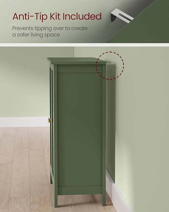VASAGLE Floor Storage Cabinet, Freestanding Storage Unit with 2 Adjustable Shelves, for Bathroom Living Room Dining Kitchen, 11.8 x 23.6 x 31.5 Inches, Forest Green UBCB060C01 - ModernBath