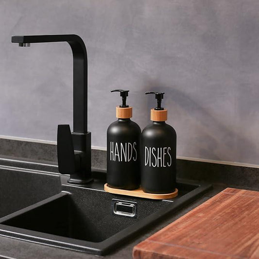 MOMEEMO Black Soap Dispenser Set, Contains Hand and Dish Soap Dispenser, Suitable for Kitchen Decor. (Black) - ModernBath