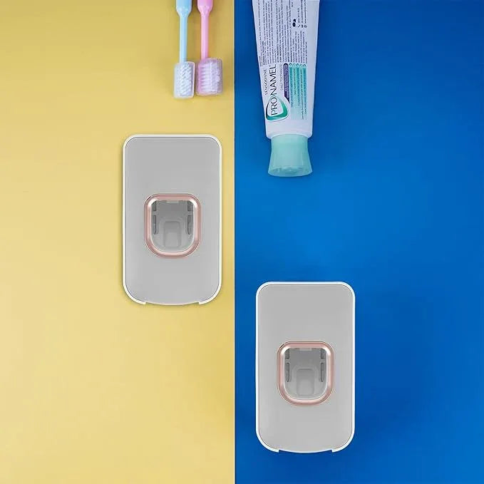 2 Slot Toothbrush Holder and Toothpaste Dispenser Wall Mounted, Automatic Toothpaste Squeezer, 2 in 1 Tooth Brush Toothpaste Organizer for Shower (Light Grey 2pack) - ModernBath