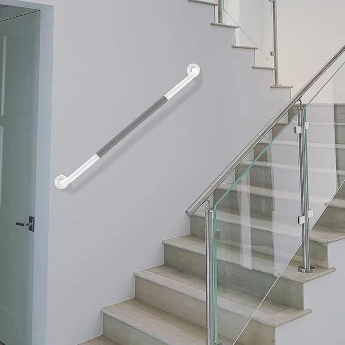 32 Inch Anti Slip Shower Grab Bar, Munzong White Stainless Steel Bathroom Grab Bar w/Gray Rubber Grip, Bathroom Balance Bar,Safety Handrail Support,Handicap Elderly Senior Assist Bath Handle - ModernBath
