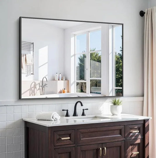 KOCUUY Black Mirror, 48"x36" Rectangle Bathroom Mirror for Over Sink, HD Tempered Glass, Anti-Rust Frame, Modern Design for Bathroom, Bedroom, Living Room, Entryway, Hang Horizontal/Vertical - ModernBath
