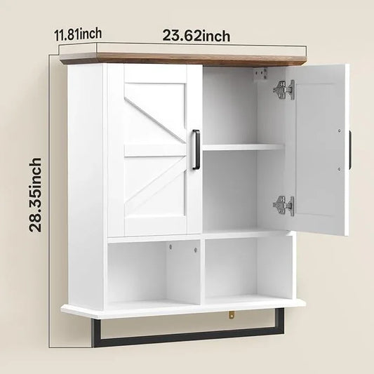 Farmhouse Bathroom Wall Cabinet with Adjustable Shelves & Towel Racks, White Wall Mounted Medicine Cabinet, Over The Toilet Storage Cabinet for Bathroom, Kitchen, Laundry Room - ModernBath