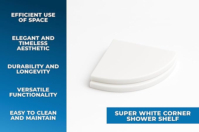 9 Inch Super White Engineered Marble Corner Shower Shelf Bathroom Caddy, Wall Mounted Shower Shelf, Classic Flatback Design (2)