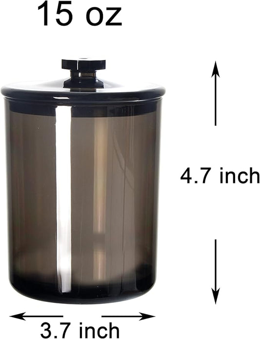 Youngever Black Plastic Apothecary Jars, Qtip Holder, Cotton Swab Holder, Bathroom Vanity Organizer for Cotton Balls, Cotton Pads, Qtips (2 Sets 15 Ounce)